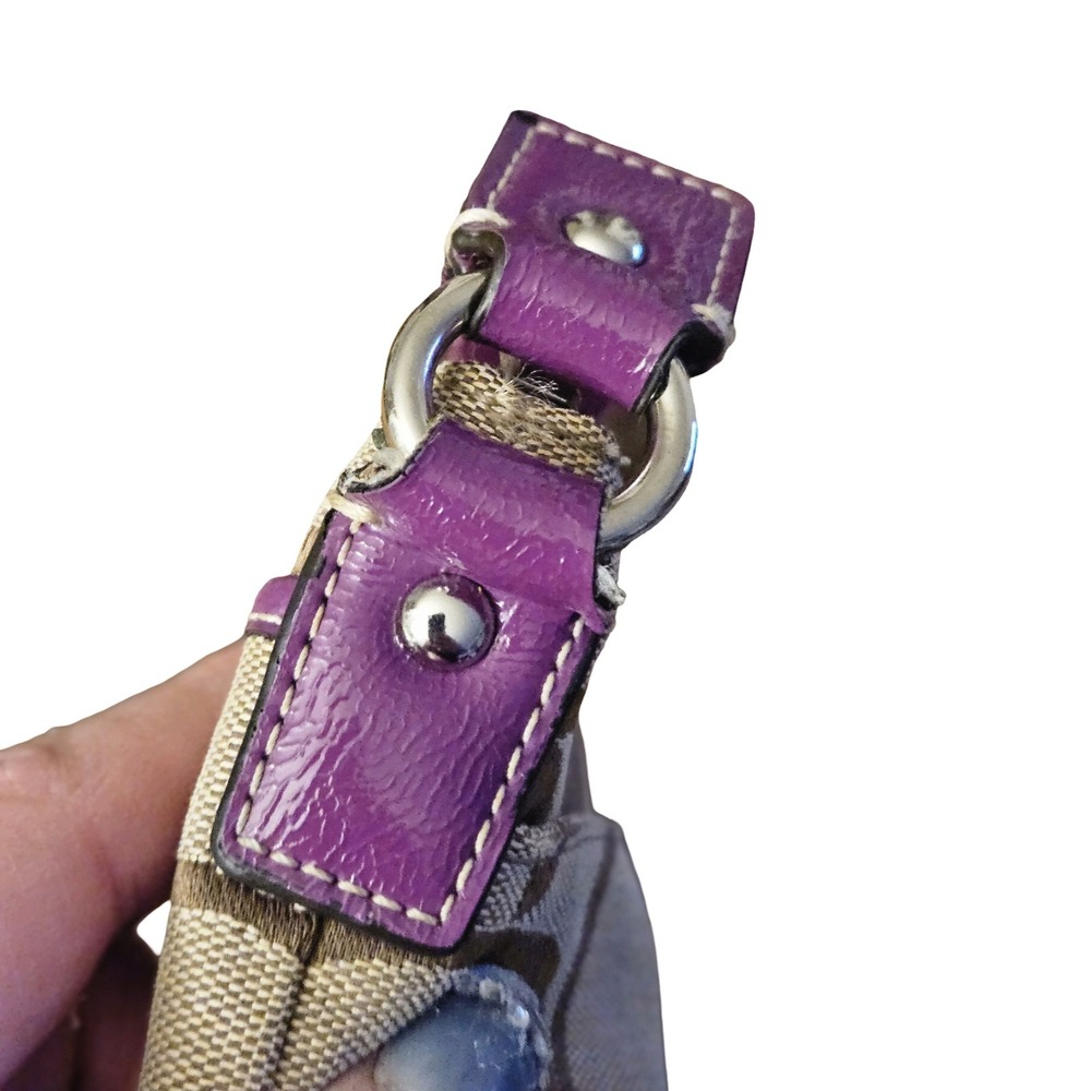 Coach Signature Stripe File Bag Monogram Canvas Purple Leather‎ Crossbody Bag - Picture 5 of 12
